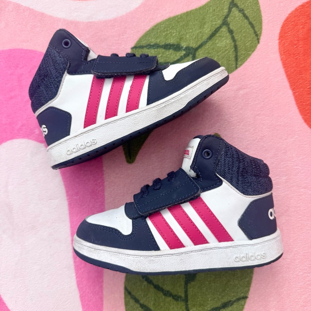 adidas Kids High-Top Sneakers in Navy, White & Red